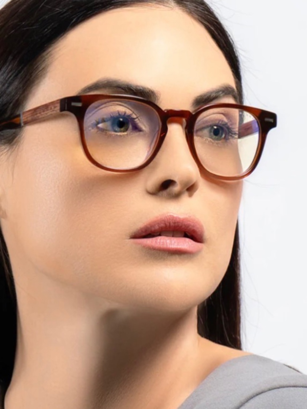 New designer blue light blocking glasses clear lens brown wood frame eyewear